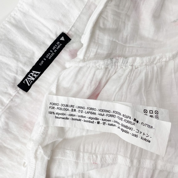 ZARA White Floral Skirt Cotton Trim Ruffles Small - Picture 4 of 6